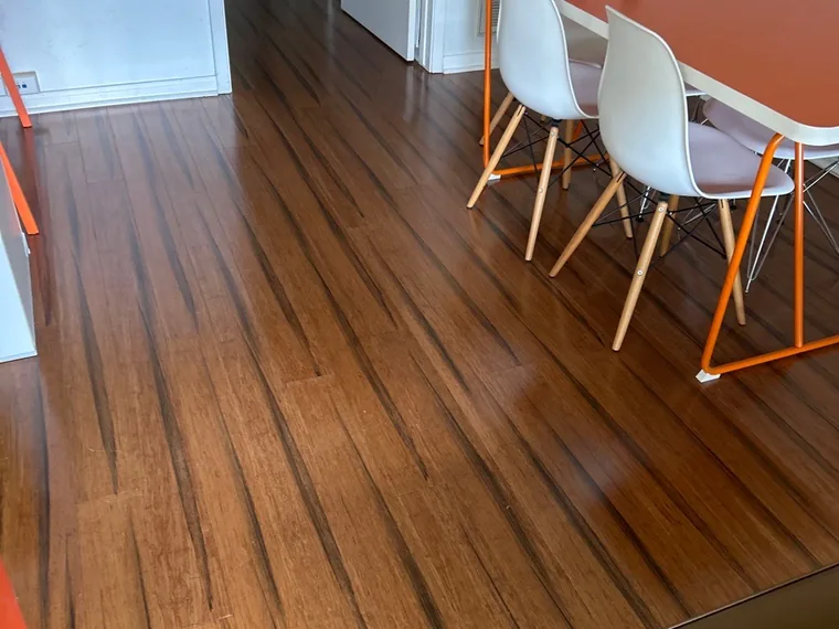 Meeting and dining area with wood floors cleaned